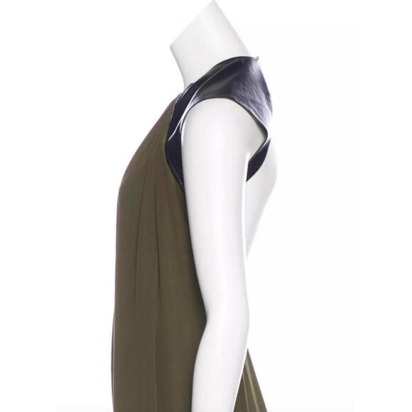 ALEXIS Olive Green Open Back Black Leather Inset Maxi Silk Dress Gown XSmall - Picture 8 of 9